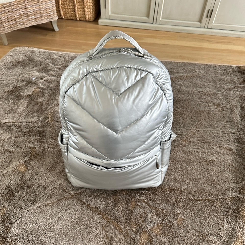 Stylish Silver Quilted Backpack - image 4